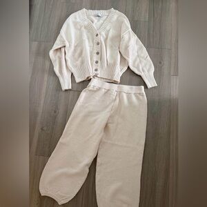 Free People Cream Knit Pants and Cardigan Set